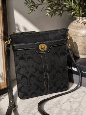 Coach Signature Jacquard Crossbody Bag – Black / Charcoal